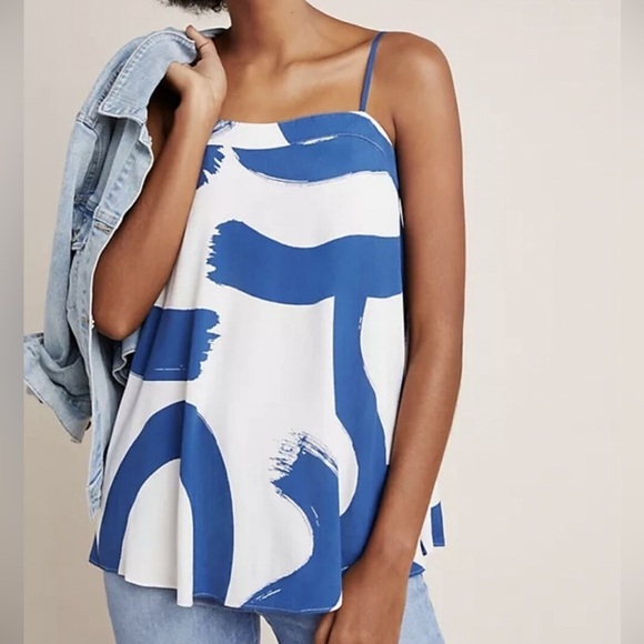 Anthropologie Tops - Maeve Anthropologie Brushstroke Tube Tanktop Blue and White
